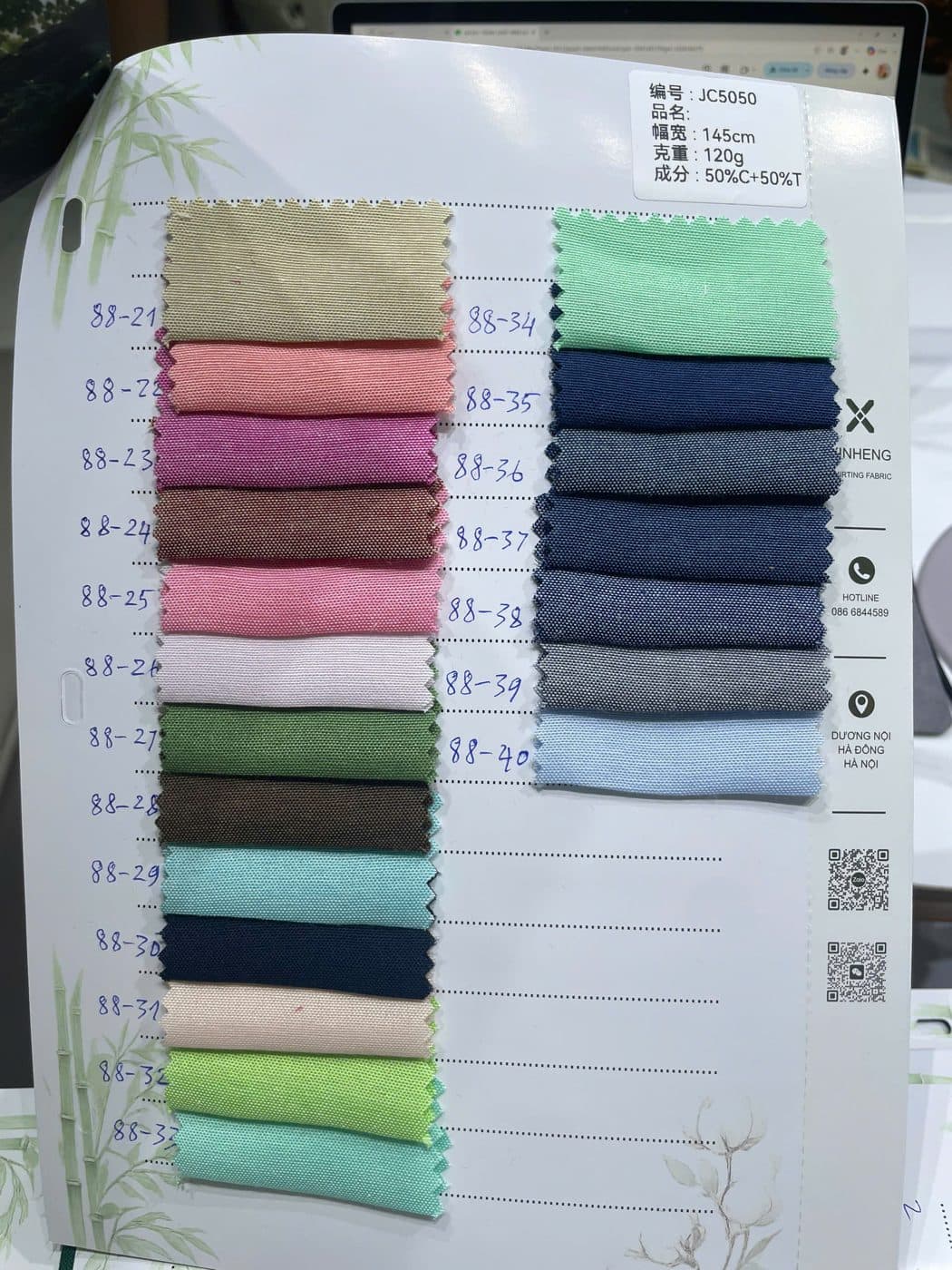 Sổ mẫu thực tế Sơ mi Oxford JC5050