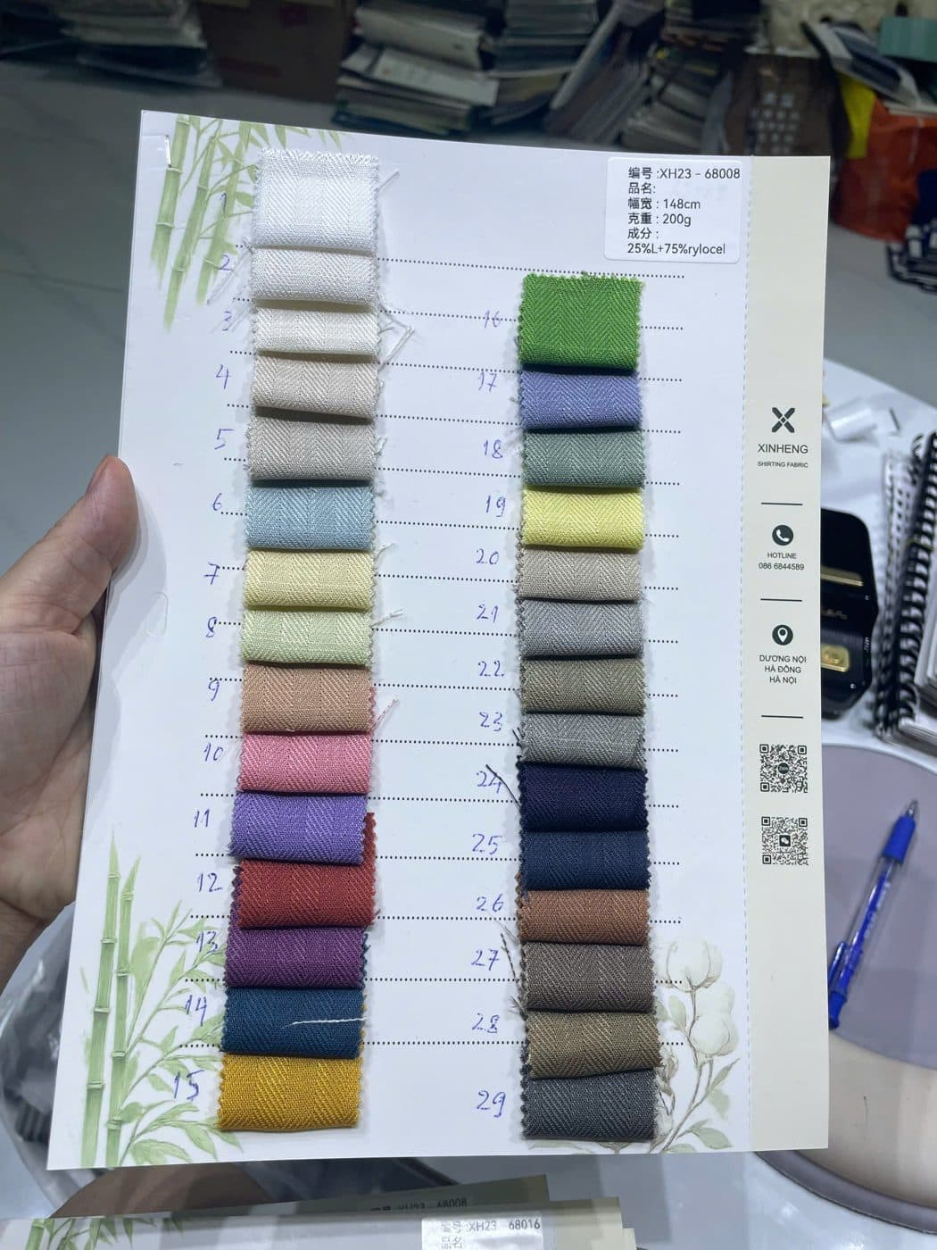 Sổ mẫu thực tế Xương cá Linen-Lyocell 68008