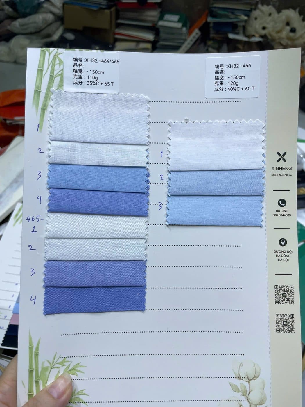 Sổ mẫu thực tế Sơ mi nhẹ 464 / 465 / 466