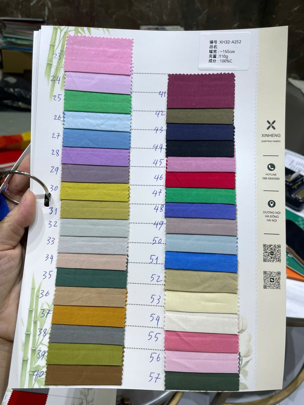 Sổ mẫu thực tế Sơ mi cotton 100% A252